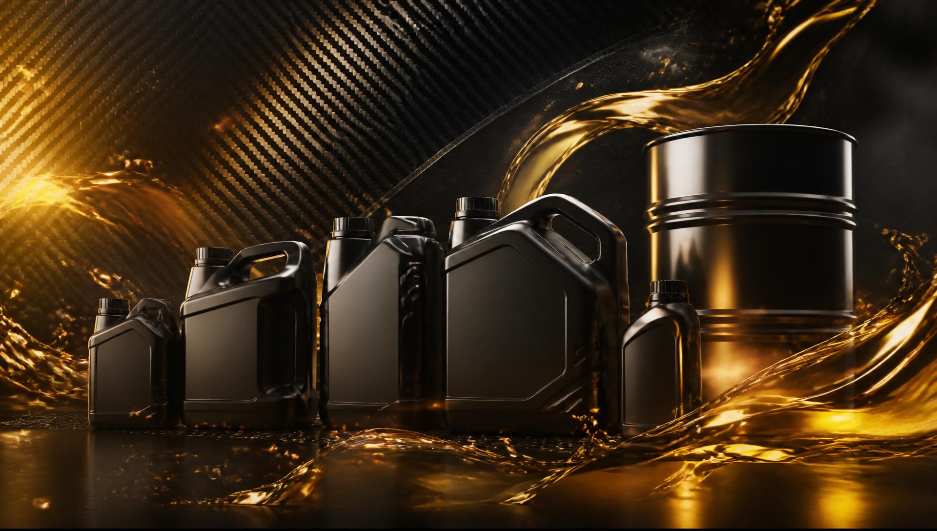Range of lubricant packs and drums under industrial lighting